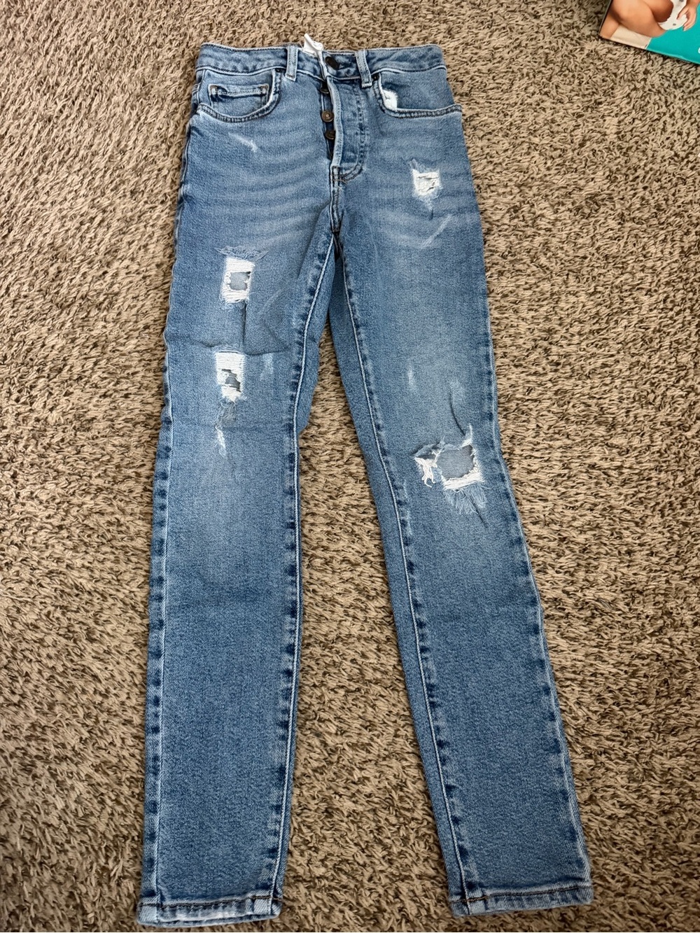Forever 21 Light Blue Ripped Skinny Jeans